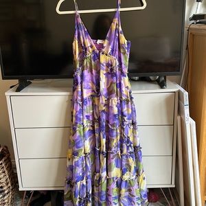 Purple floral dress.